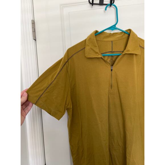 L.L.Bean Regular Fit Short Sleeve Collared 1/4 Zip Polo Shirt Mustard Mens Large - Picture 3 of 5